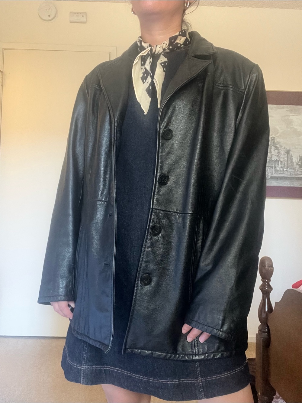 Wilsons Leather Black Men's Button-Front Trench Coat
